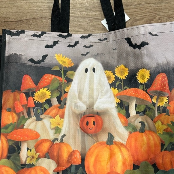 Halloween Ghost and Pumpkin Reusable Tjmaxx Tote Bag - Picture 4 of 5